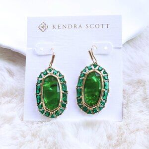 New Kendra Scott Elle Kelly Green Gold Crystal Frame Earrings